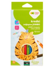 Kredki trójkątne Jumbo HAPPY COLOR 12 kolorów w etui plus temperówka JUMBO