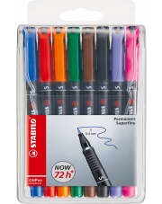 Foliopis Marker Stabilo OHP S - 0,4 mm, zestaw 8 kolorów w plastikowym etui